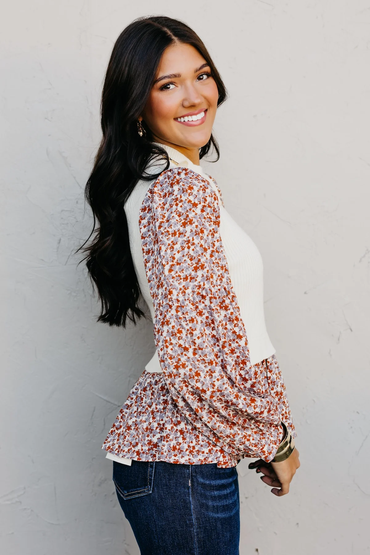The Josie Mixed Media Peplum Sweater - Image 8