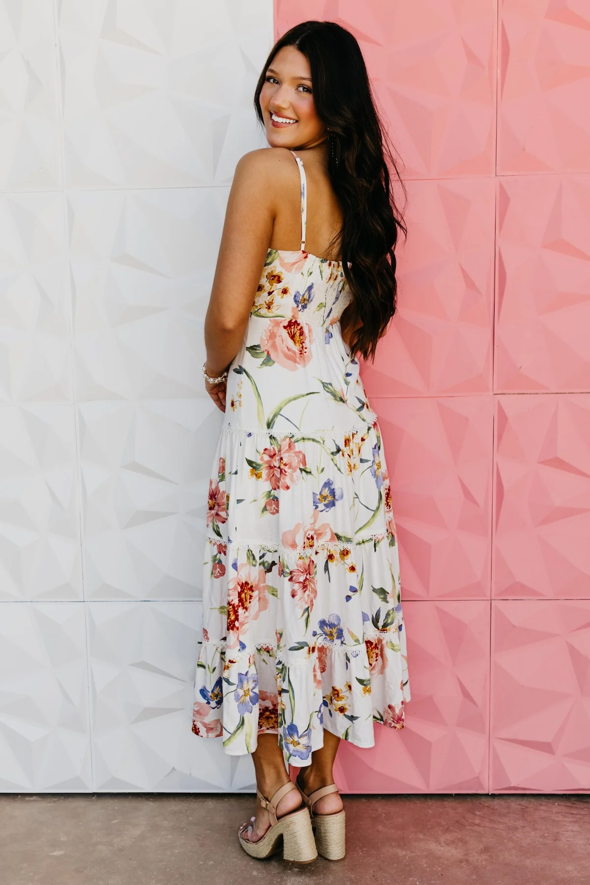 The Journey Floral Tiered Midi Dress - Image 9