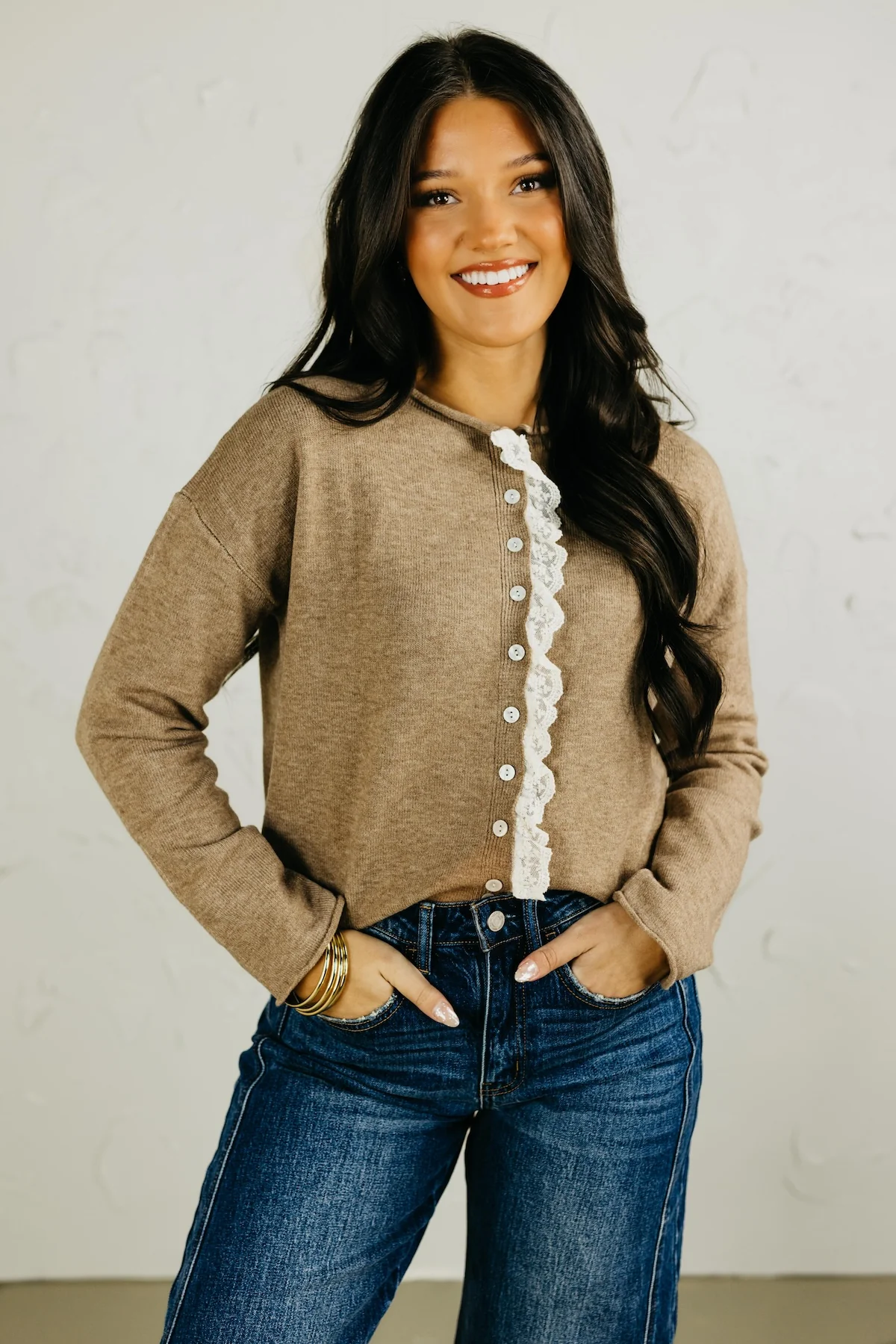 The Julian Lace Trim Button Up Sweater - Image 4