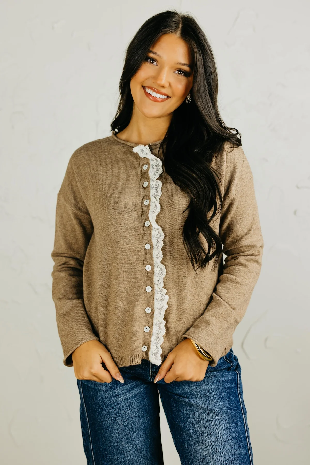 The Julian Lace Trim Button Up Sweater - Image 5