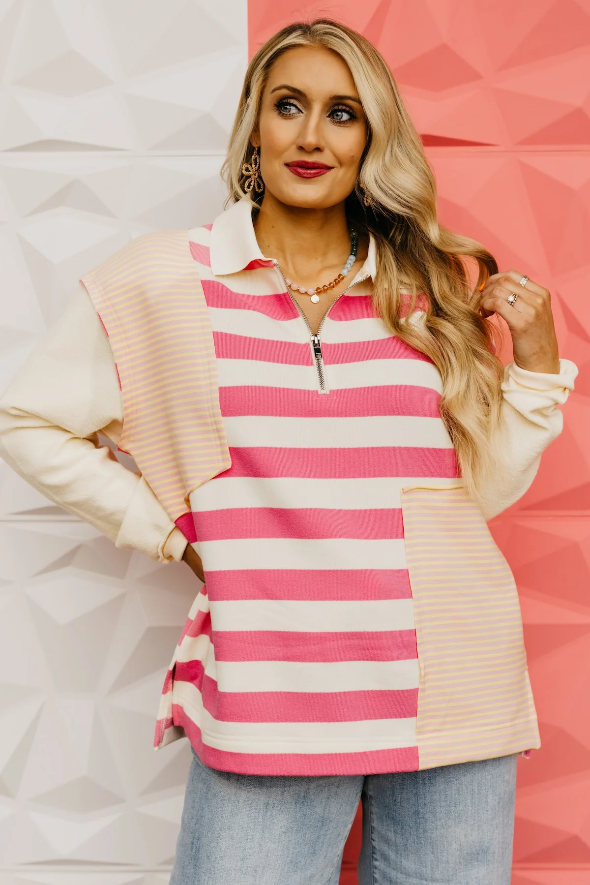 The Kamila Mixed Stripe Quarter Zip Sweatshirt - Image 8