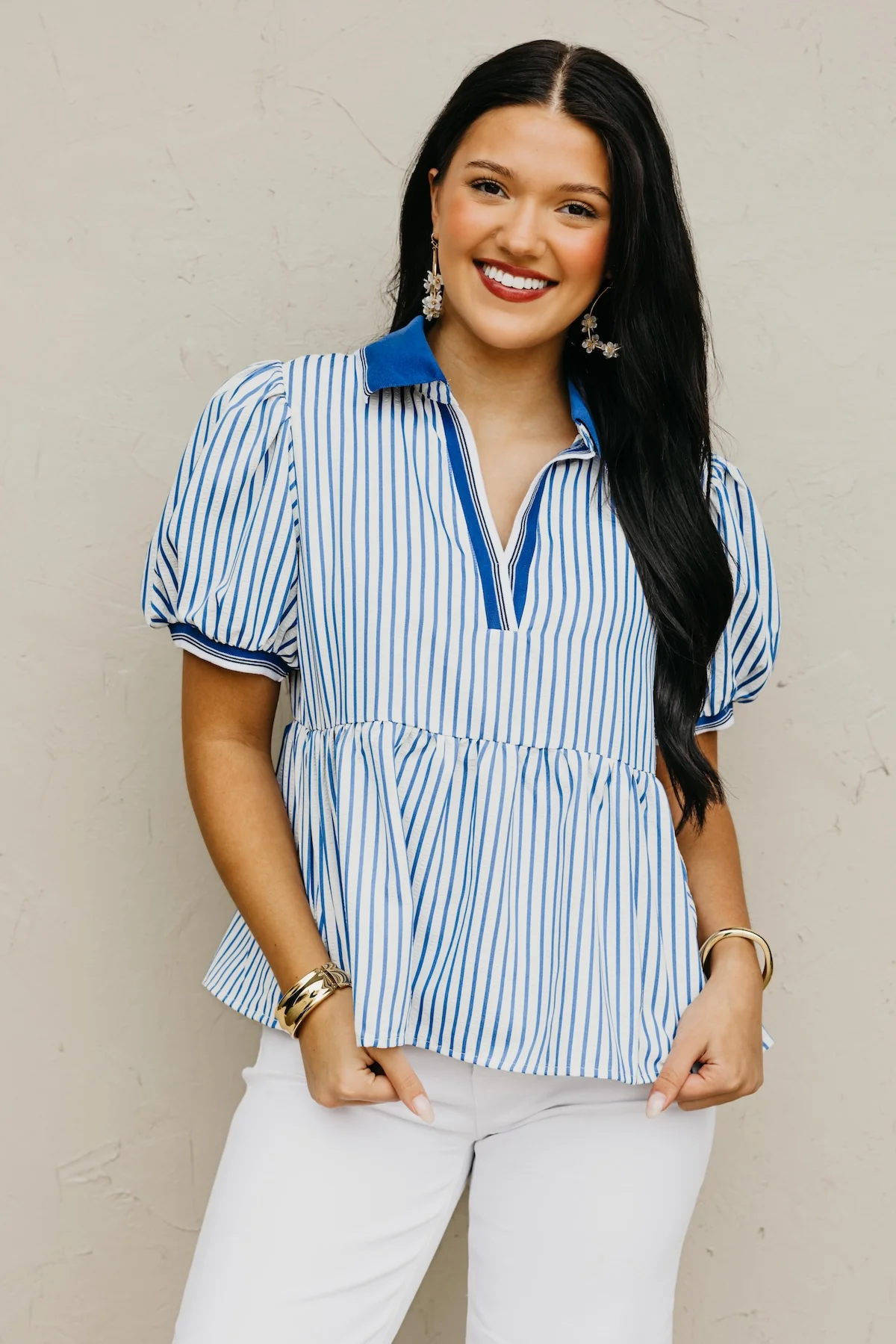 The Karter Puff Sleeve Striped Top