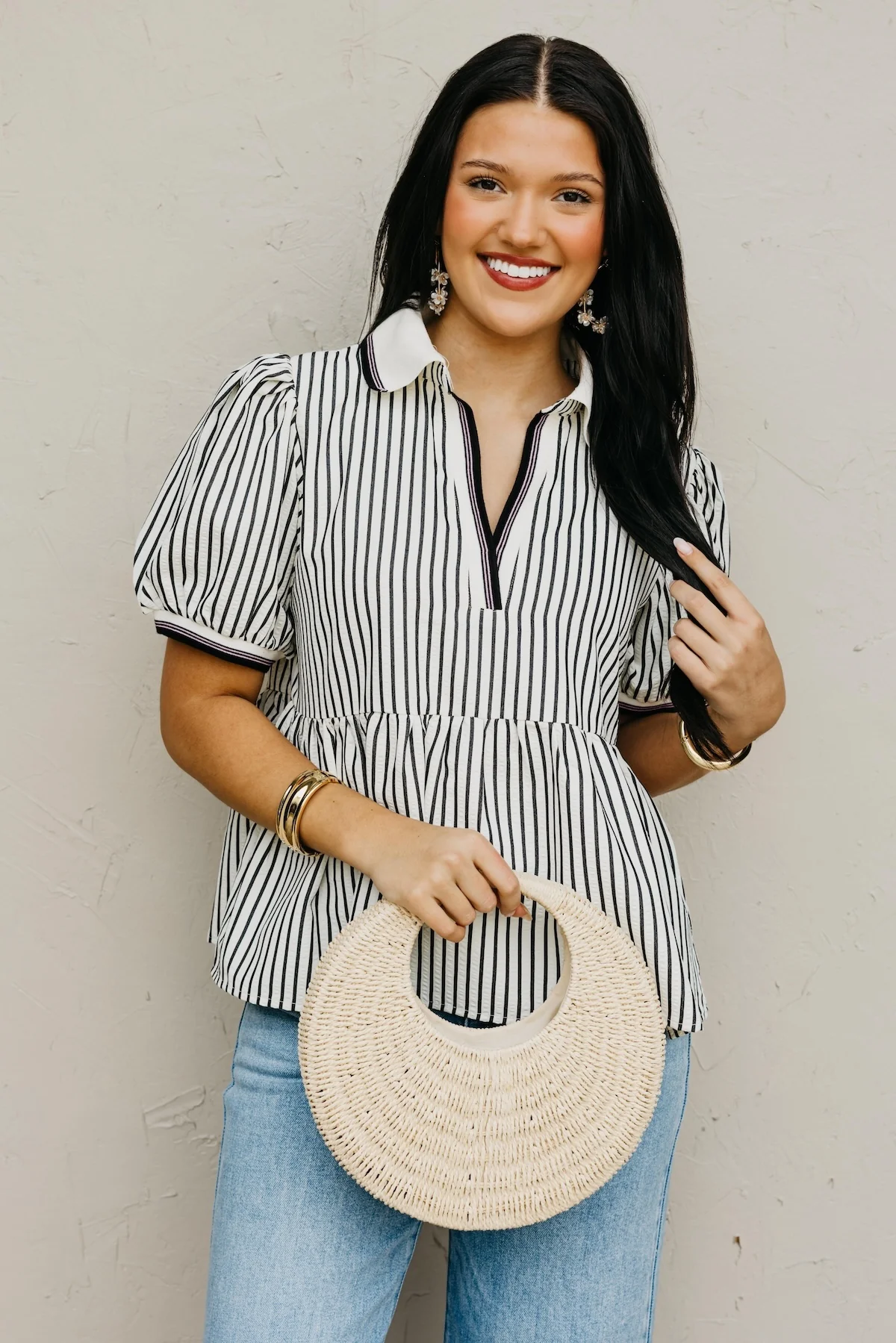 The Karter Puff Sleeve Striped Top