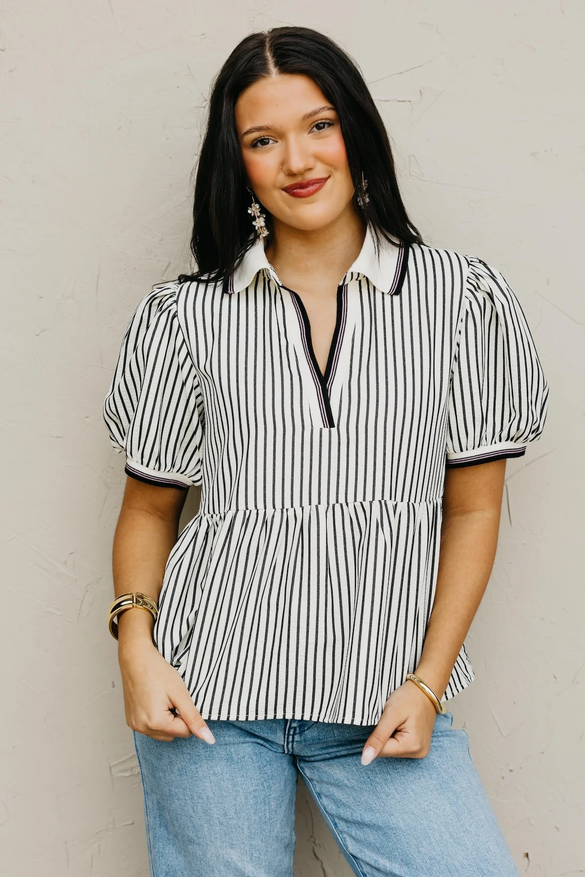 The Karter Puff Sleeve Striped Top - Image 6