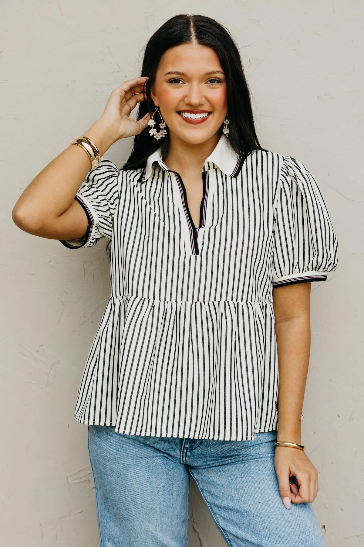 The Karter Puff Sleeve Striped Top - Image 7