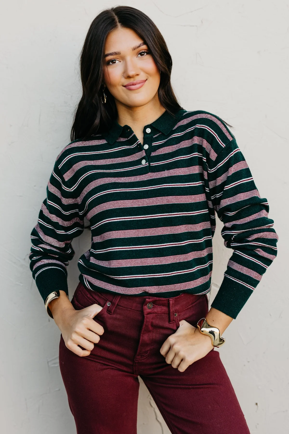 The Kathy Stripe Cashmere Polo Sweater - Image 4