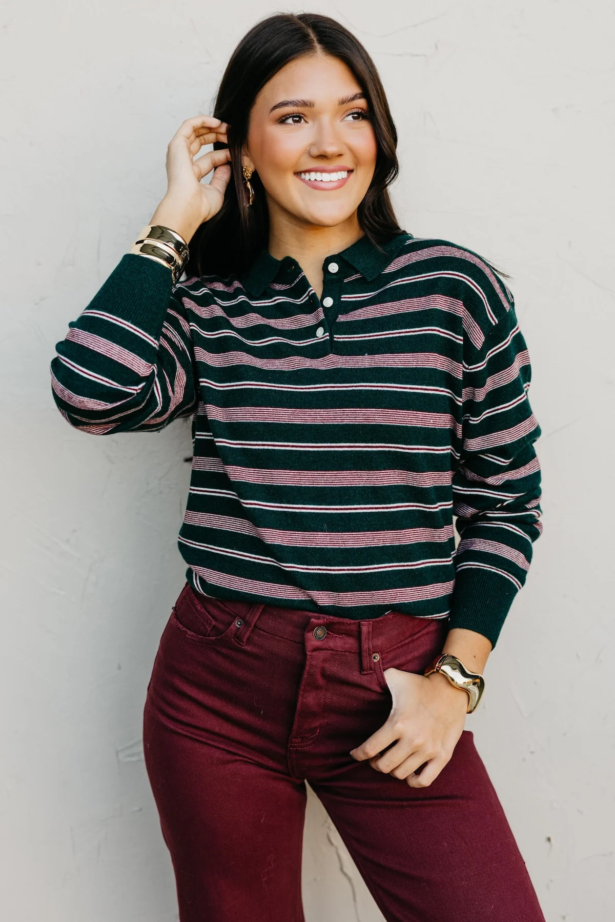 The Kathy Stripe Cashmere Polo Sweater - Image 5