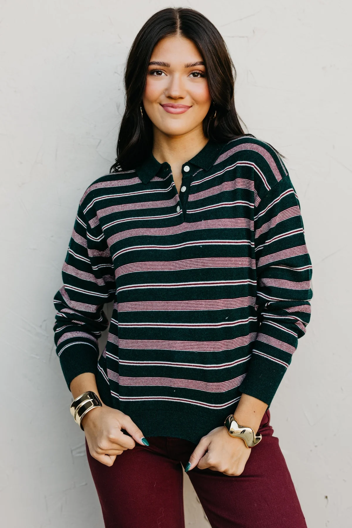 The Kathy Stripe Cashmere Polo Sweater - Image 6