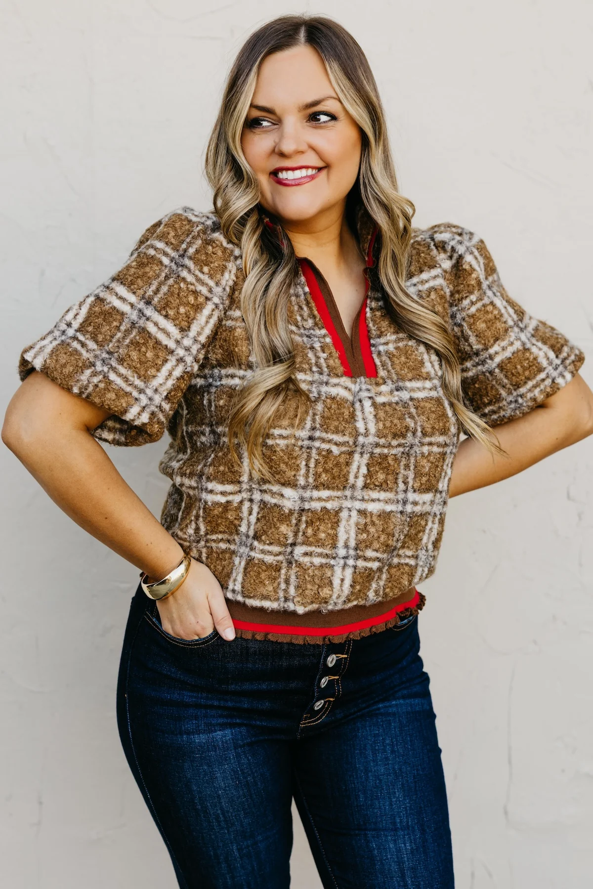 The Kynn Striped Band Detailed Plaid Sherpa Top - Image 10