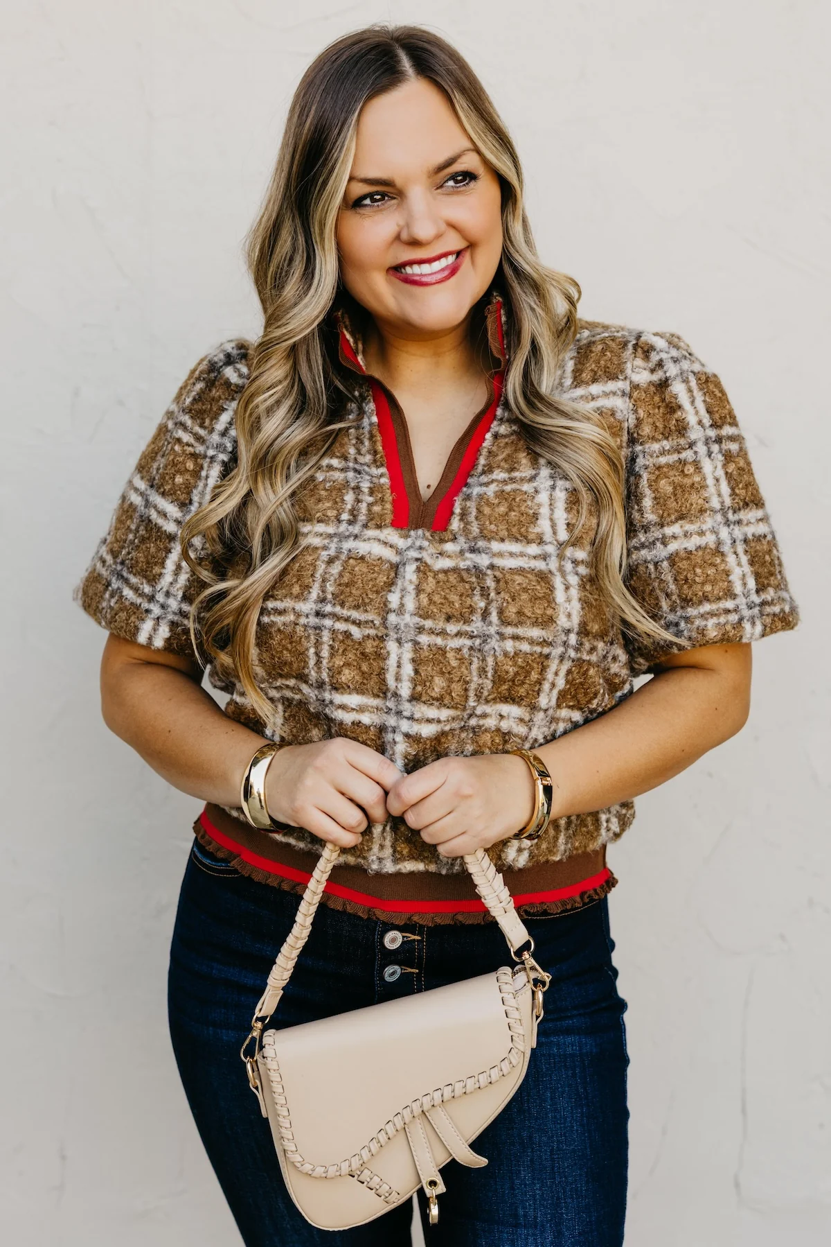 The Kynn Striped Band Detailed Plaid Sherpa Top - Image 6