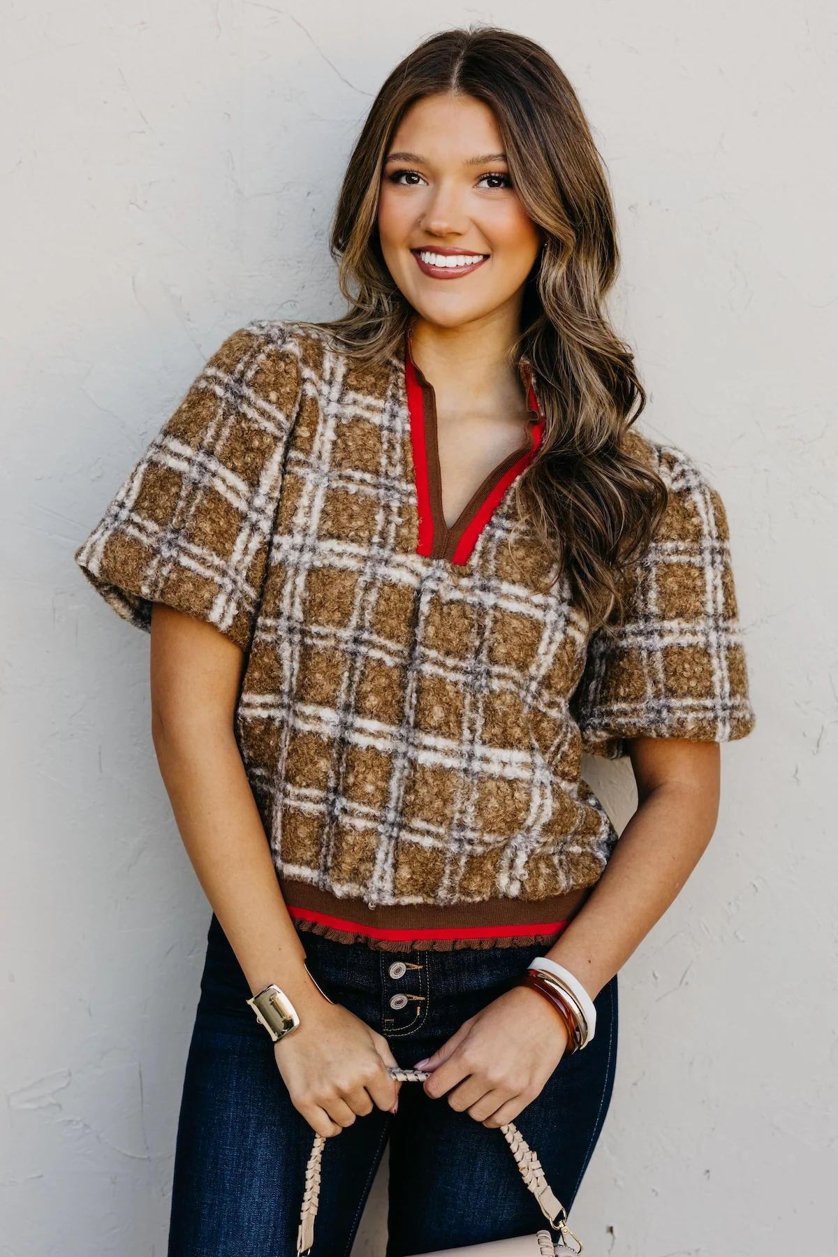 The Kynn Striped Band Detailed Plaid Sherpa Top - Image 7