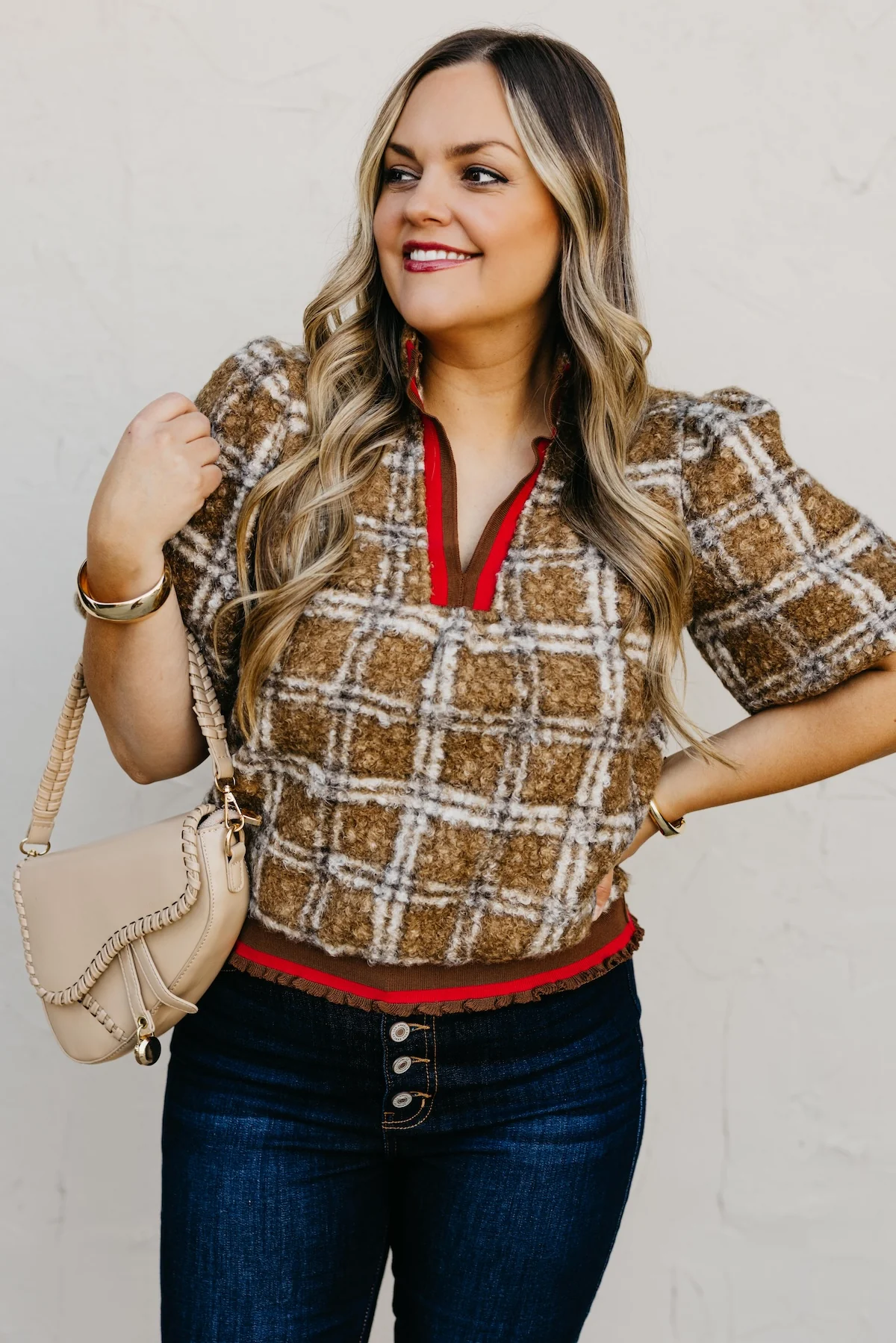 The Kynn Striped Band Detailed Plaid Sherpa Top - Image 8