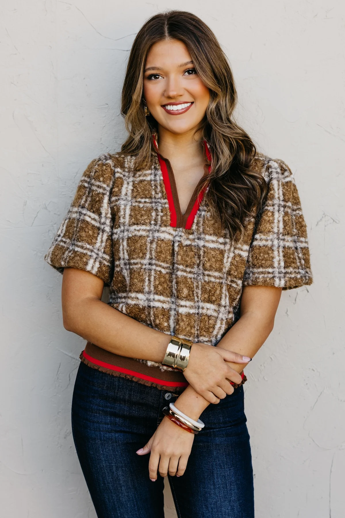 The Kynn Striped Band Detailed Plaid Sherpa Top - Image 9