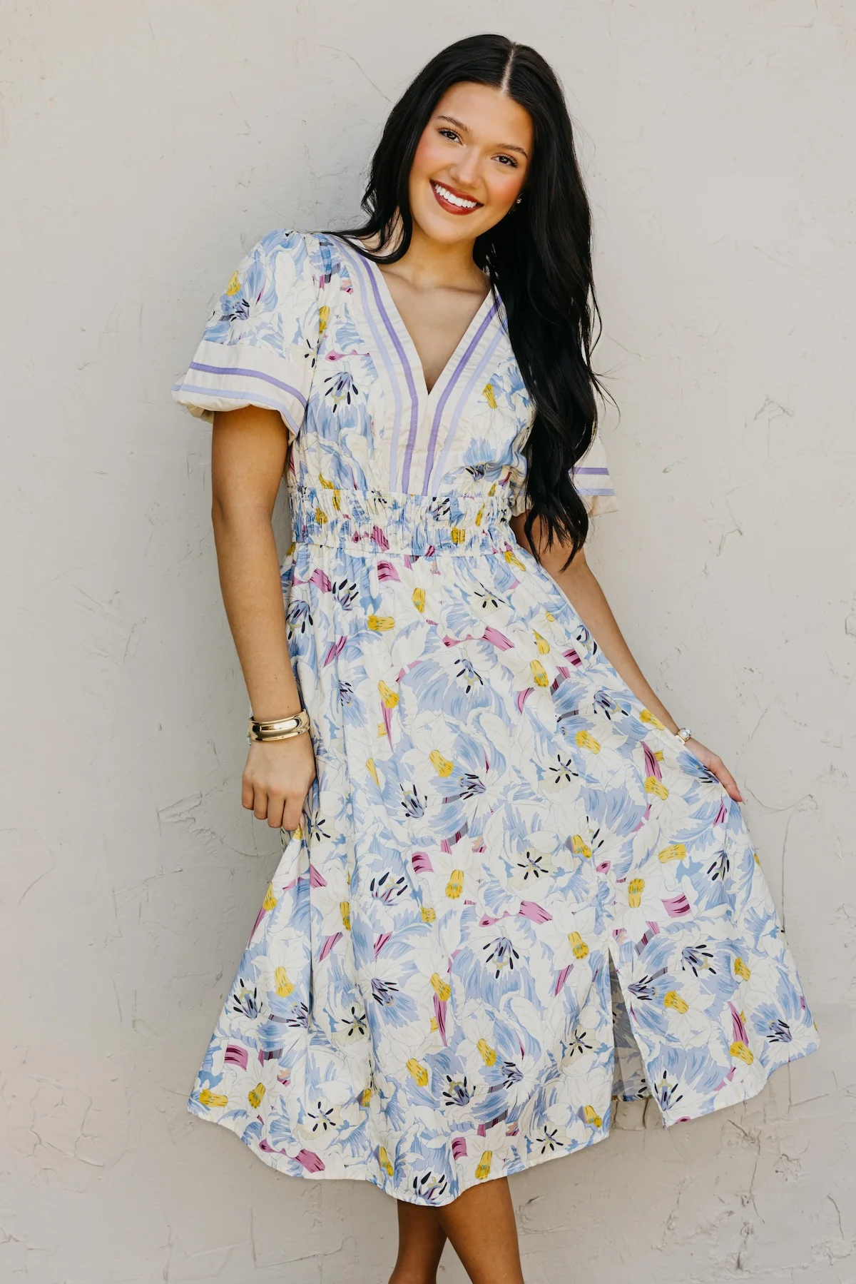 The Landon Puff Sleeve Floral Midi Dress