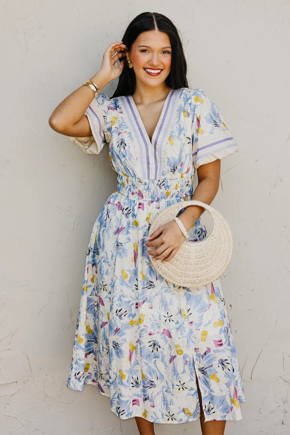 The Landon Puff Sleeve Floral Midi Dress - Image 4