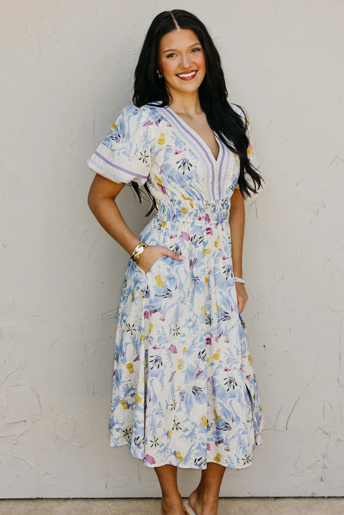 The Landon Puff Sleeve Floral Midi Dress - Image 6