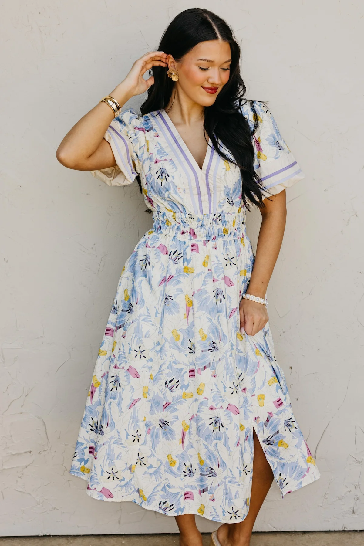 The Landon Puff Sleeve Floral Midi Dress - Image 7