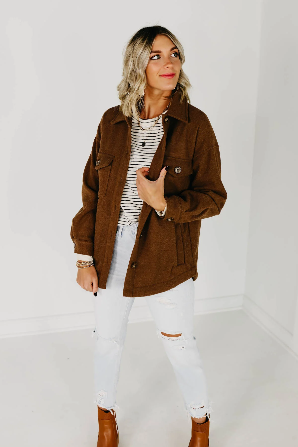 The Laylan Button Down Shacket - Caramel - Image 6