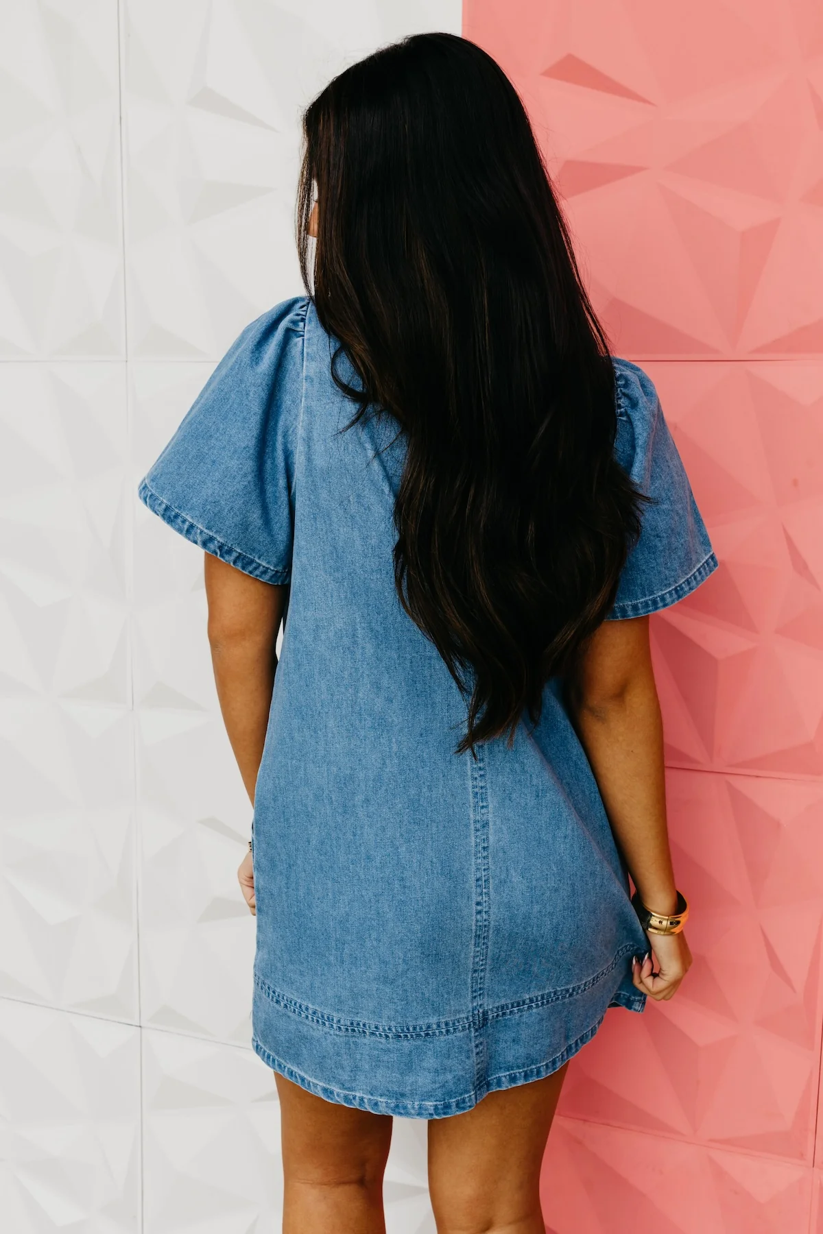 The Lena V-Neck Denim Mini Dress - Image 10