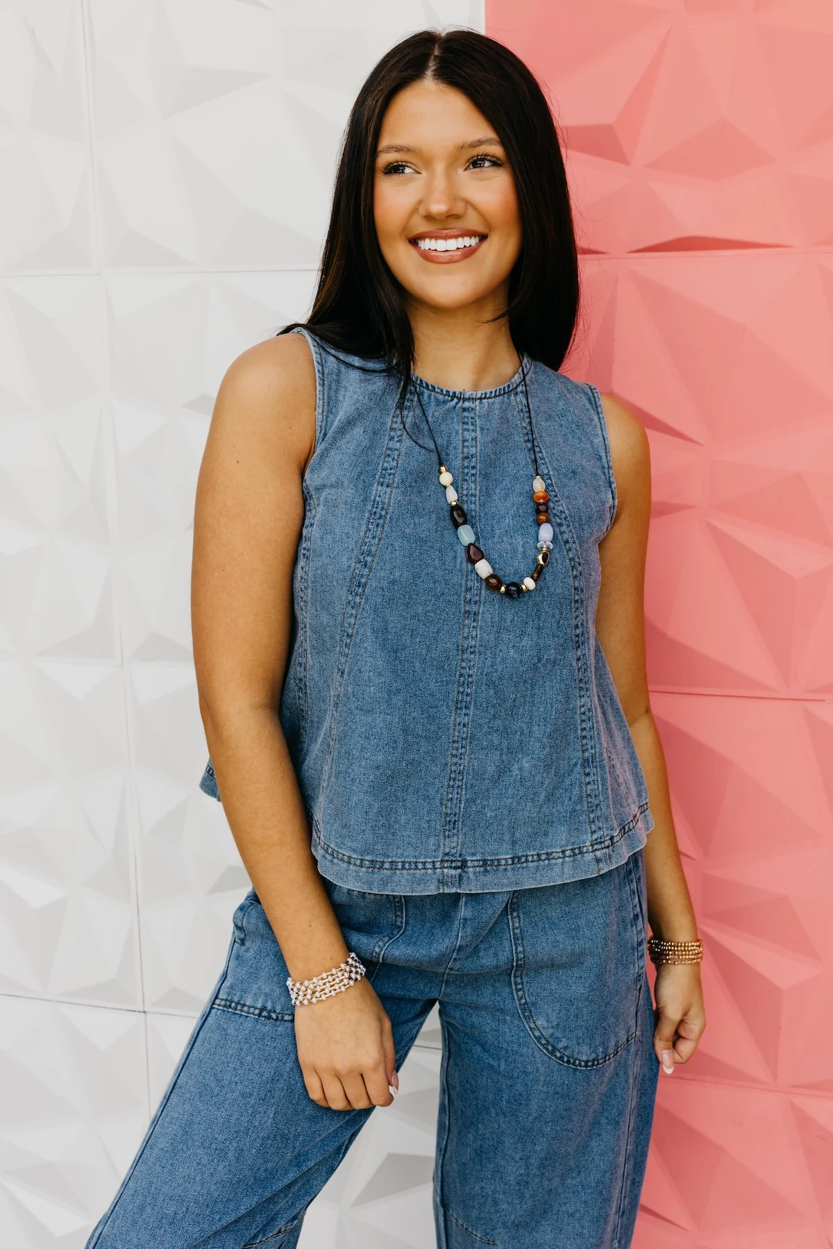The Lexii Seam Detail Sleeveless Chambray Top - Image 6
