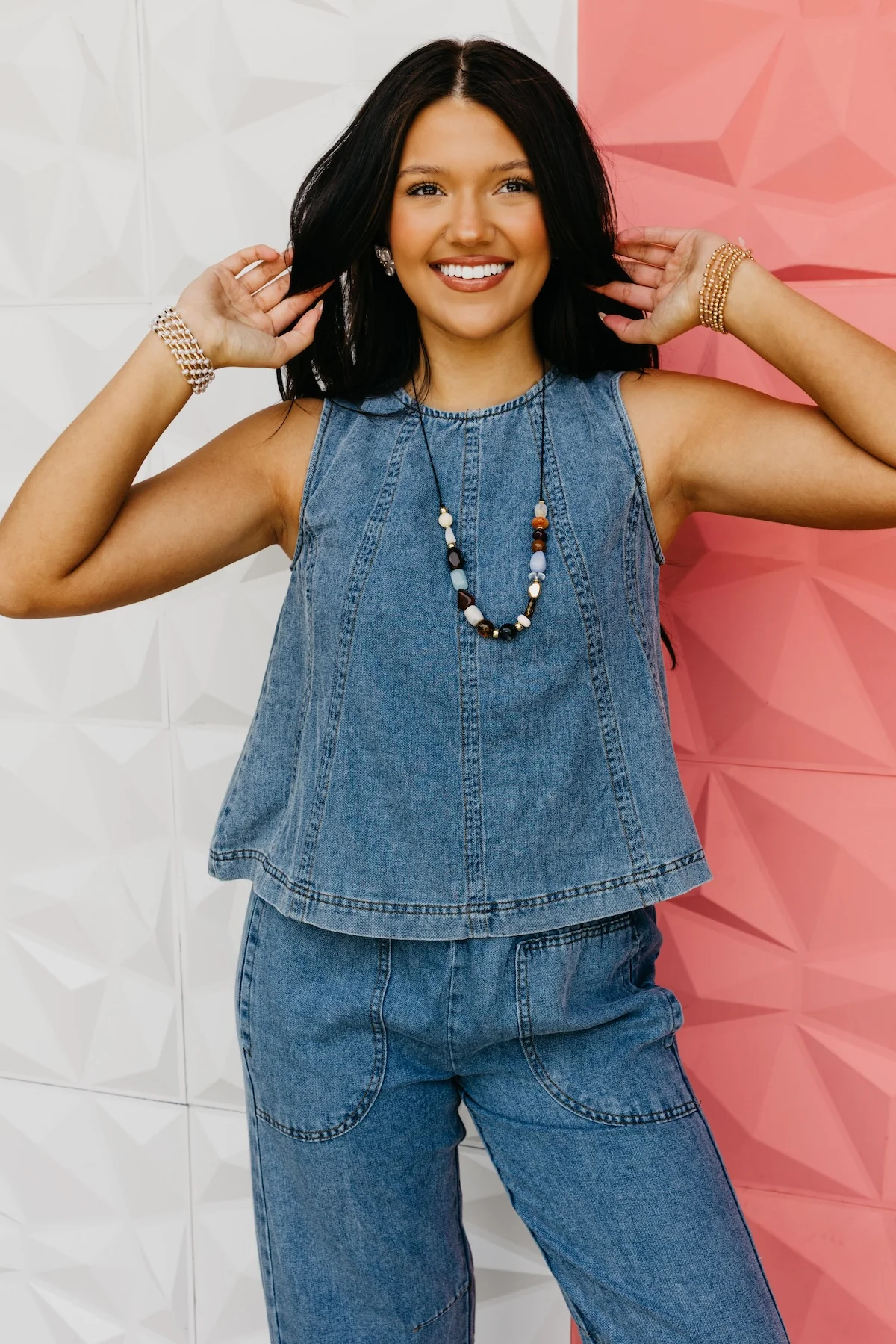 The Lexii Seam Detail Sleeveless Chambray Top - Image 7