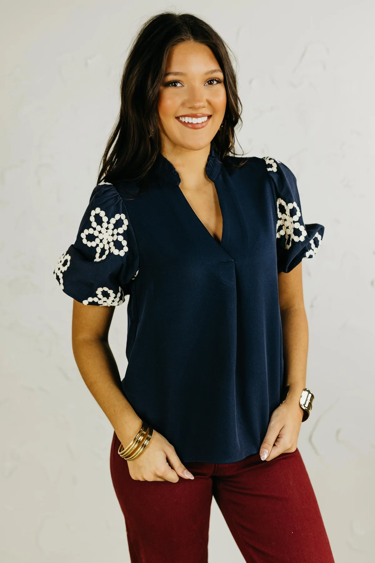 The Lyanna Puff Sleeve Embroidered Top - Image 6