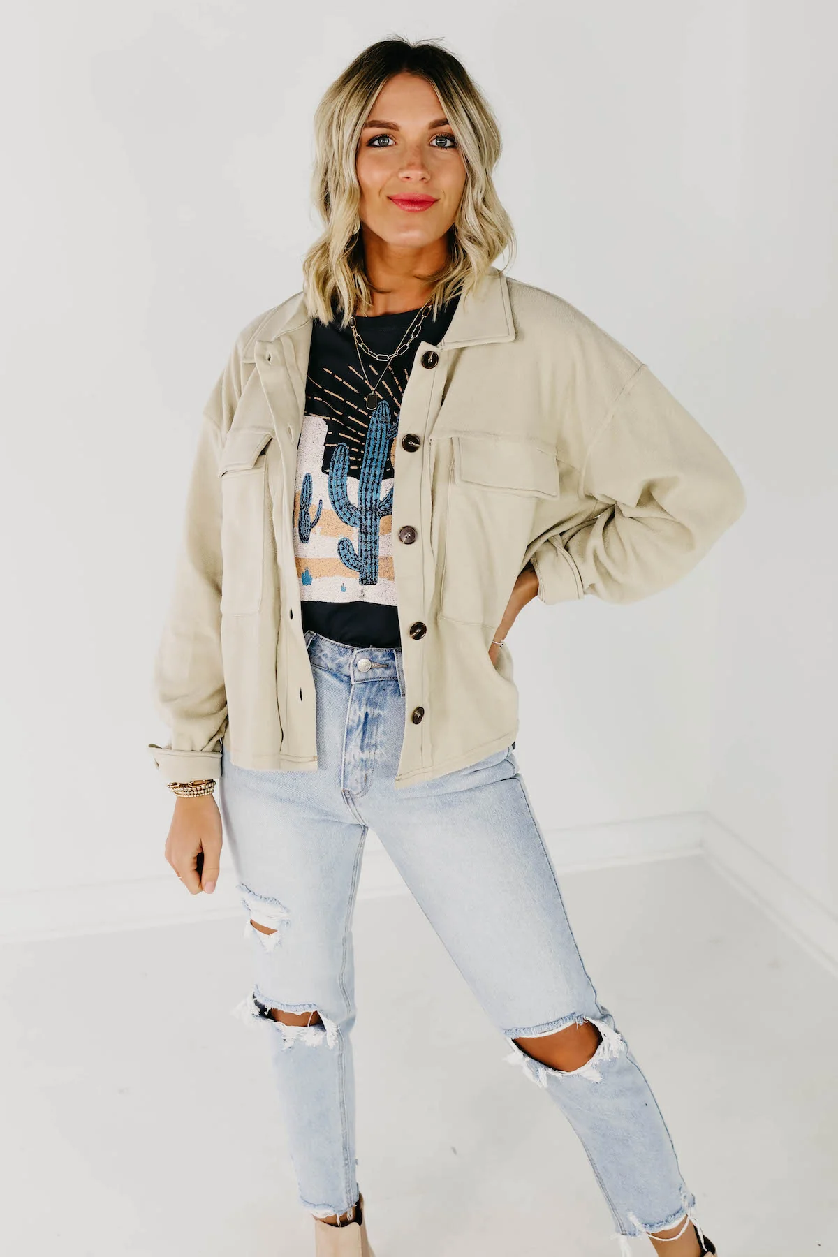 The Makayla Fleece Shacket - Mist - Image 3