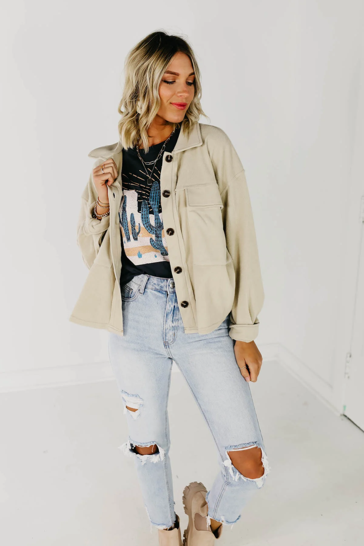 The Makayla Fleece Shacket - Mist - Image 4