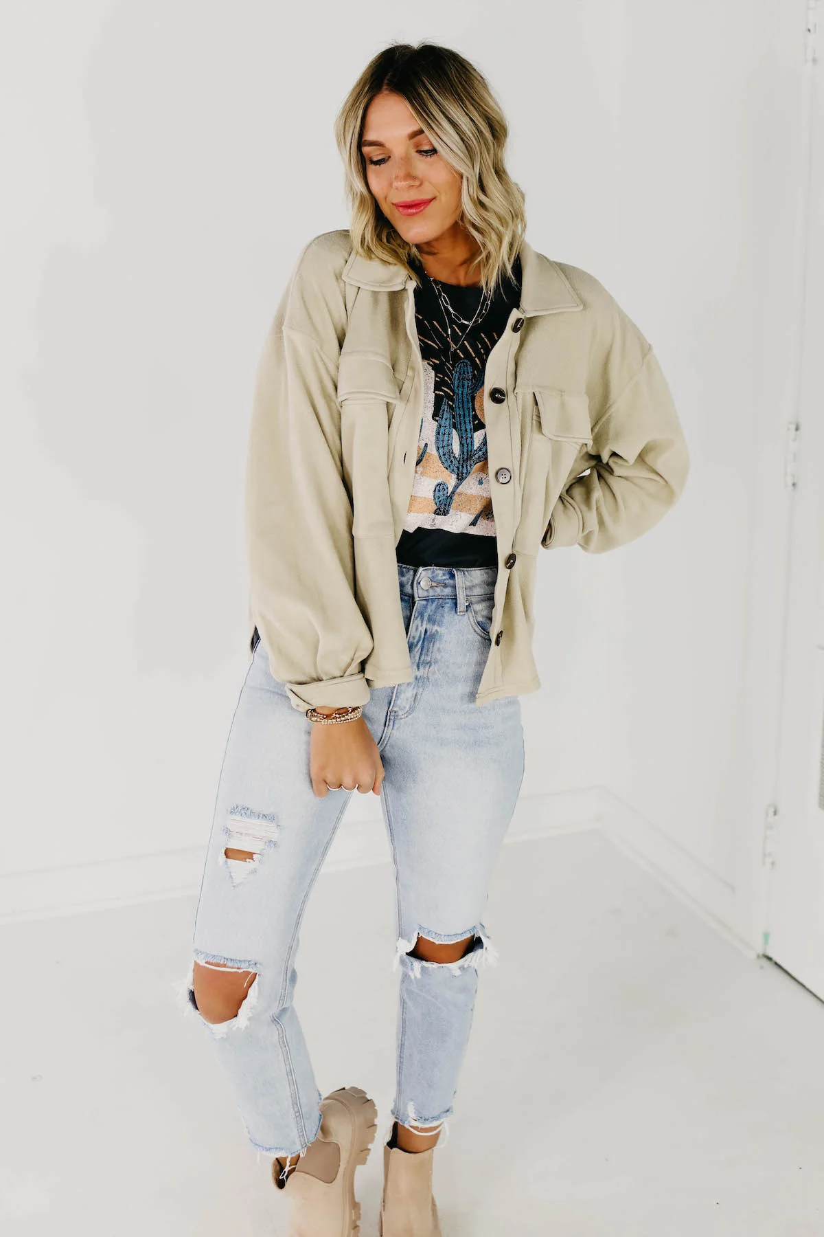 The Makayla Fleece Shacket - Mist - Image 5
