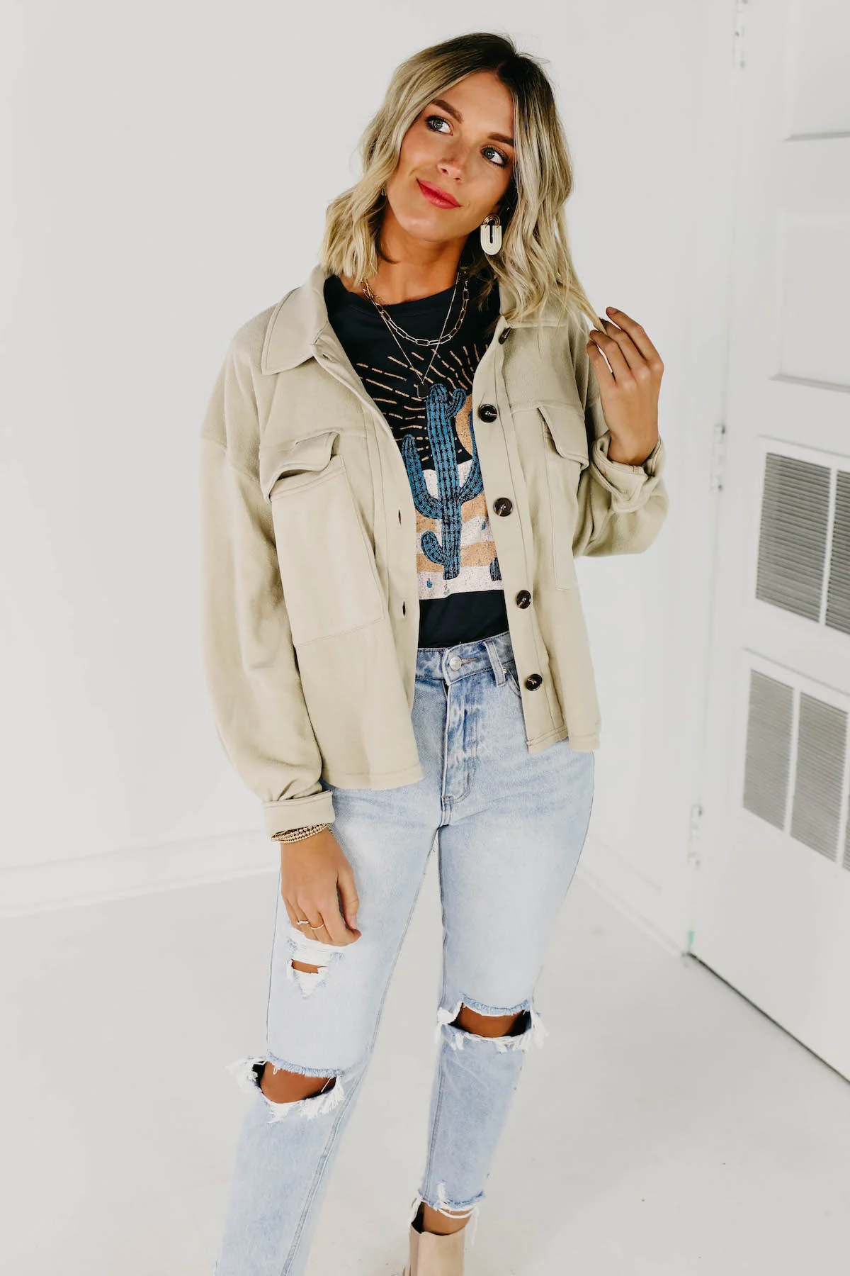 The Makayla Fleece Shacket - Mist - Image 6