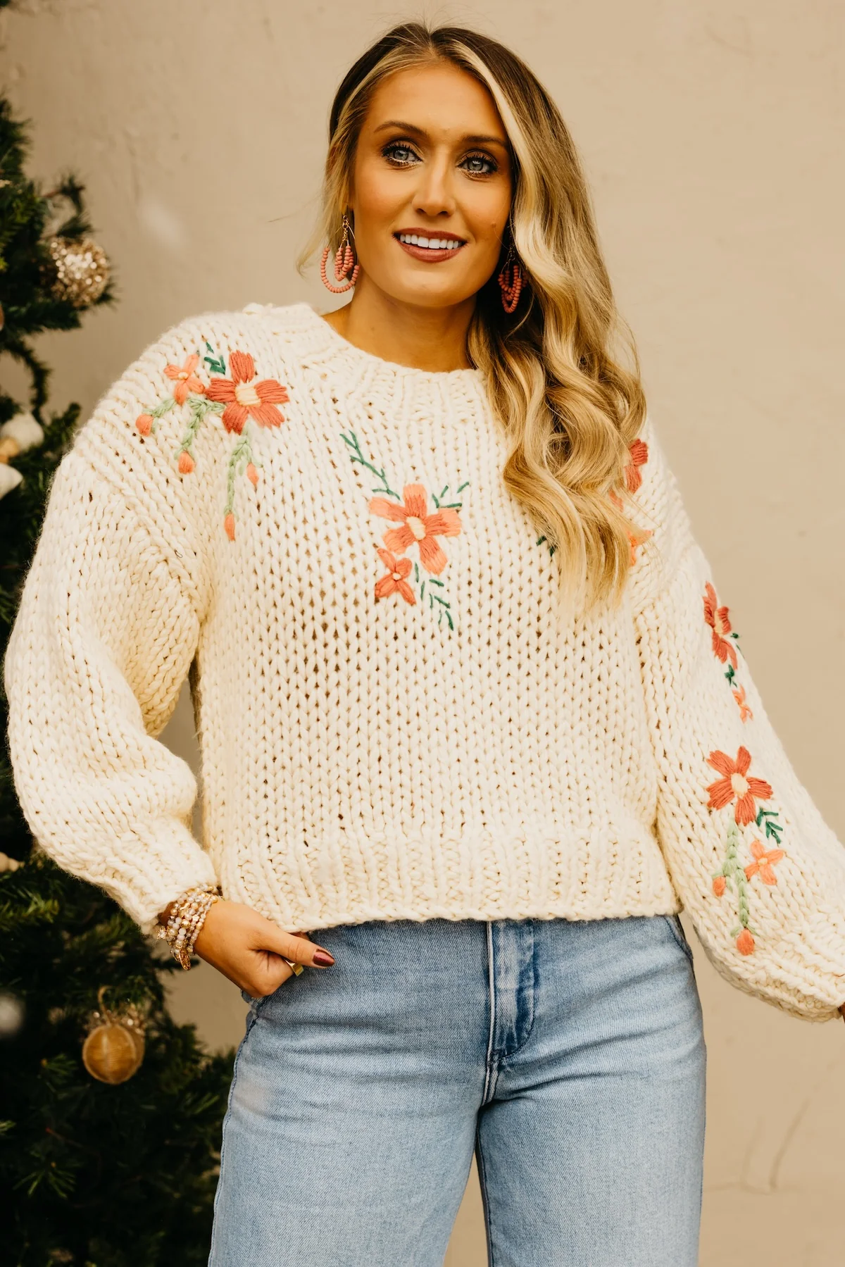 The Maria Floral Embroidered Chunky Knit Sweater - Image 13