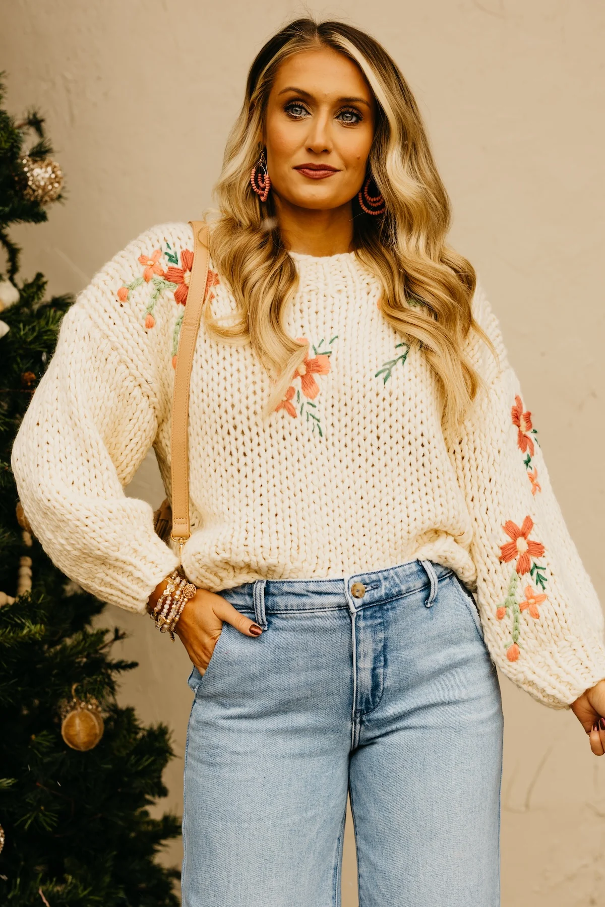 The Maria Floral Embroidered Chunky Knit Sweater - Image 3