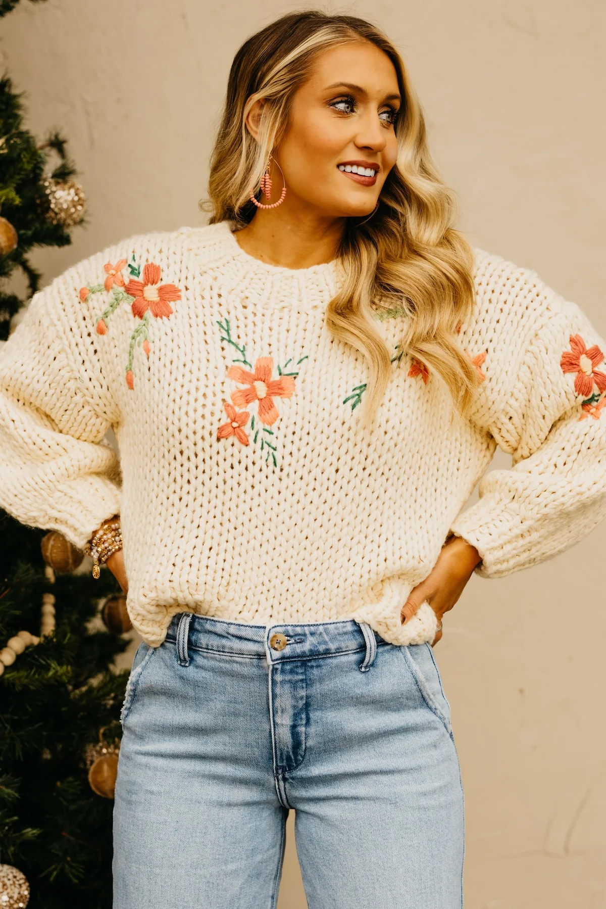 The Maria Floral Embroidered Chunky Knit Sweater - Image 9