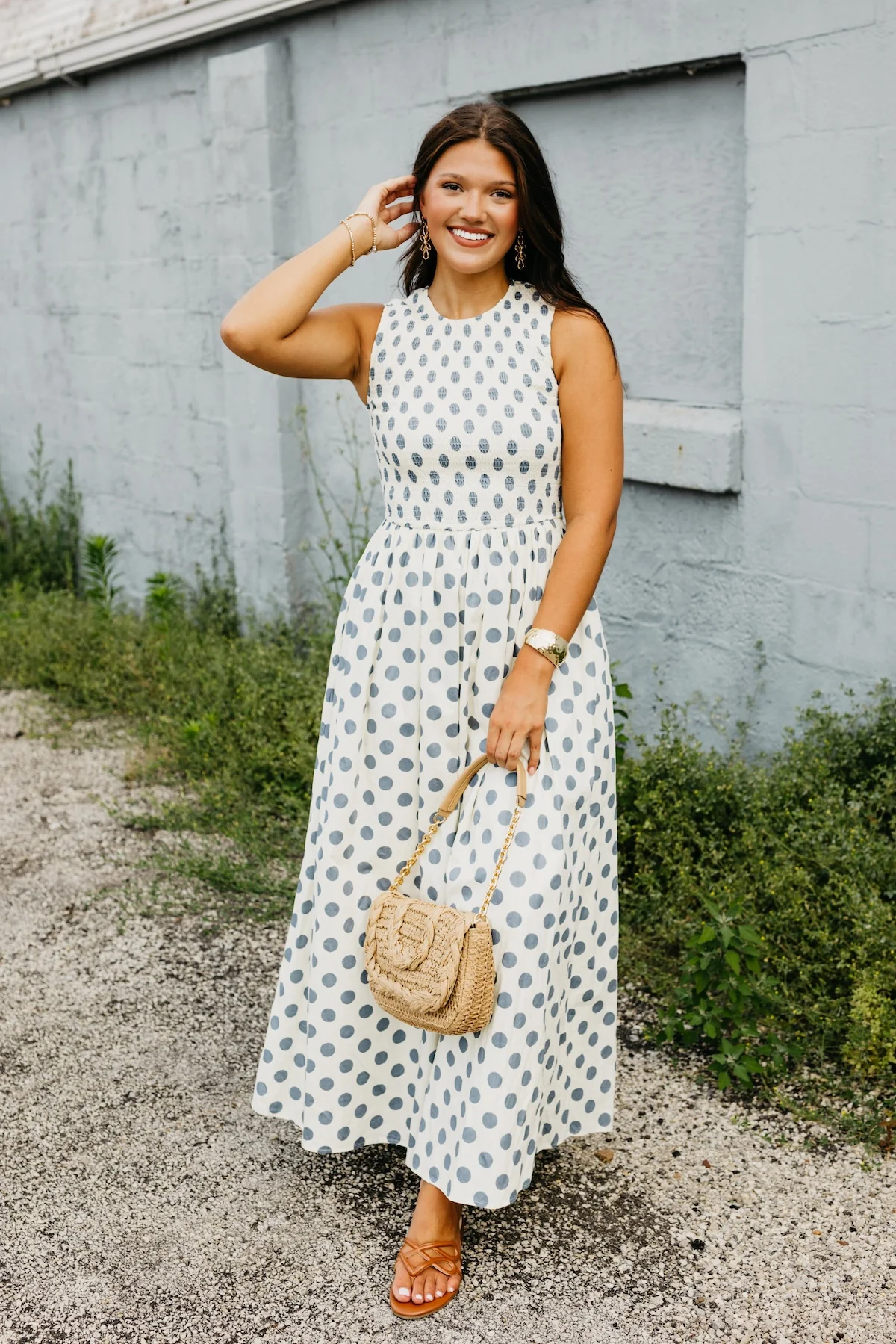 The Marlee Smocked Polka Dot Midi Dress - Image 4