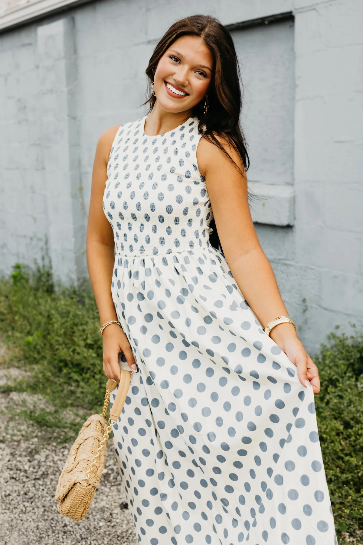 The Marlee Smocked Polka Dot Midi Dress - Image 5