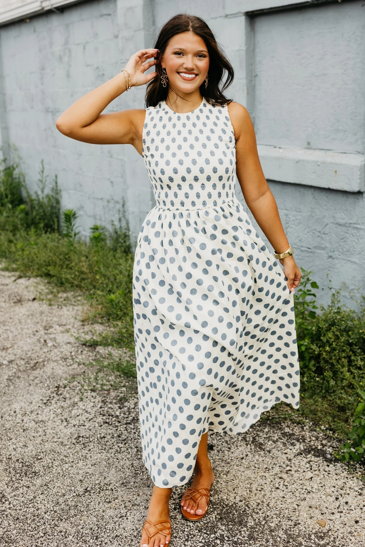 The Marlee Smocked Polka Dot Midi Dress - Image 6
