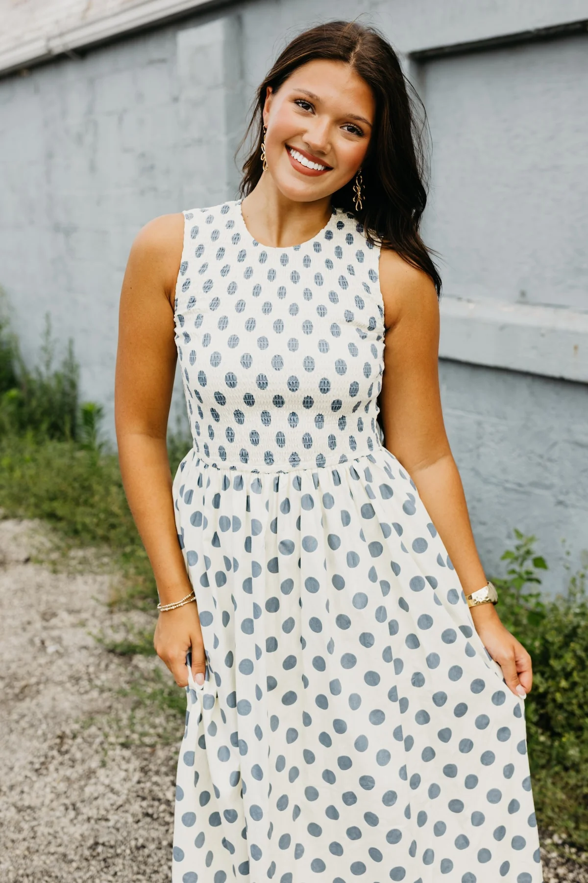 The Marlee Smocked Polka Dot Midi Dress - Image 7