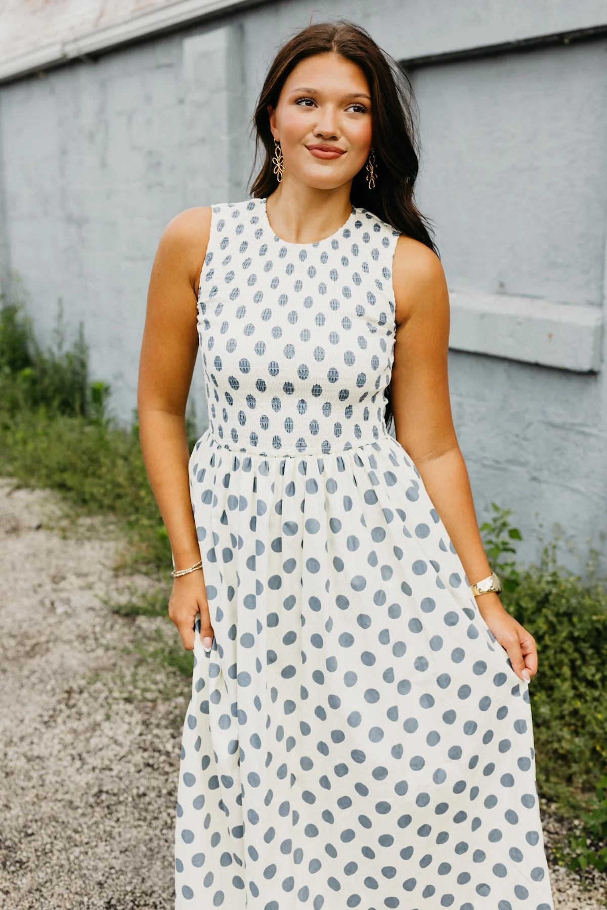 The Marlee Smocked Polka Dot Midi Dress - Image 8