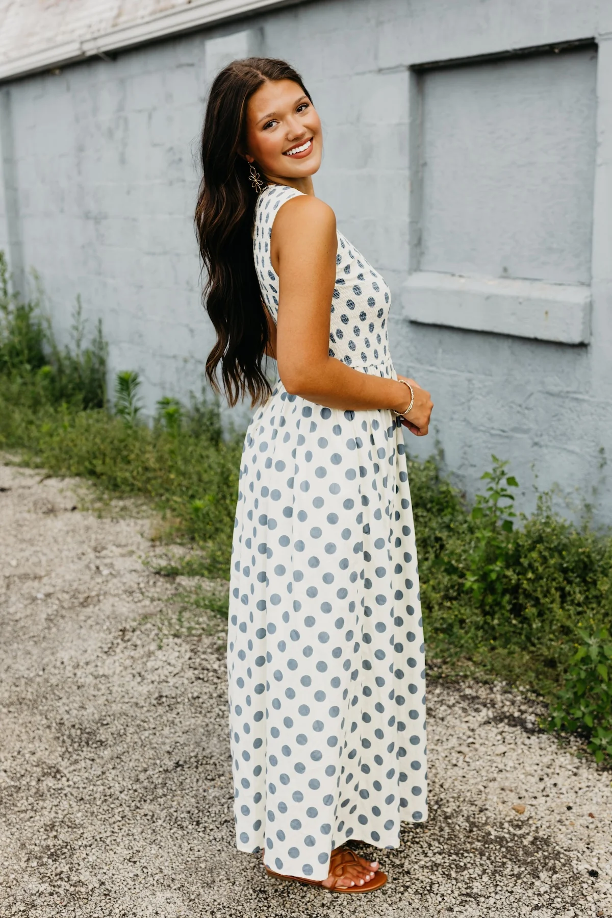 The Marlee Smocked Polka Dot Midi Dress - Image 9