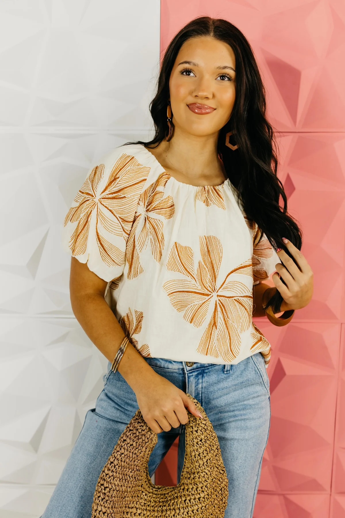 The Mia Puff Sleeve Floral Embroidered Top - Image 4
