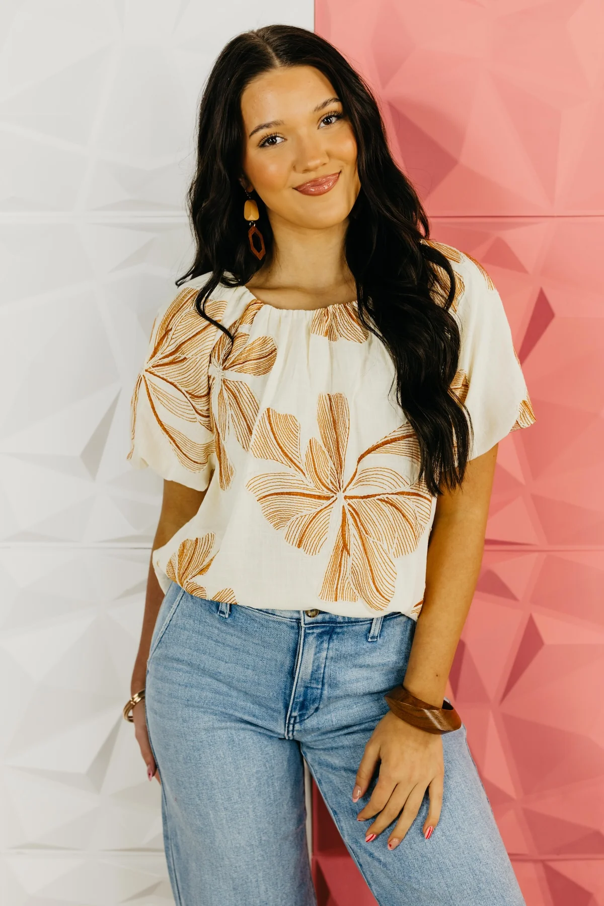 The Mia Puff Sleeve Floral Embroidered Top - Image 5