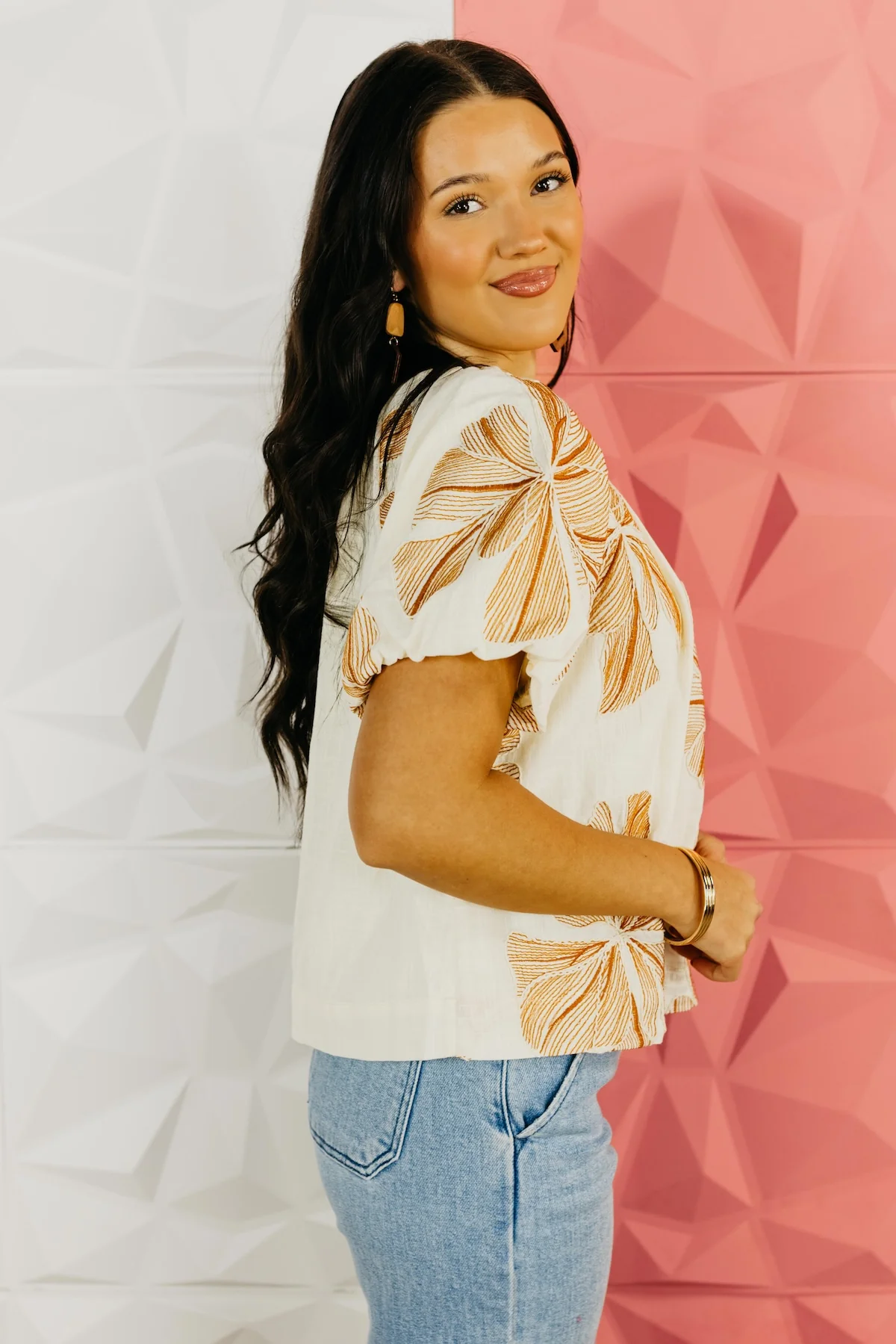The Mia Puff Sleeve Floral Embroidered Top - Image 7