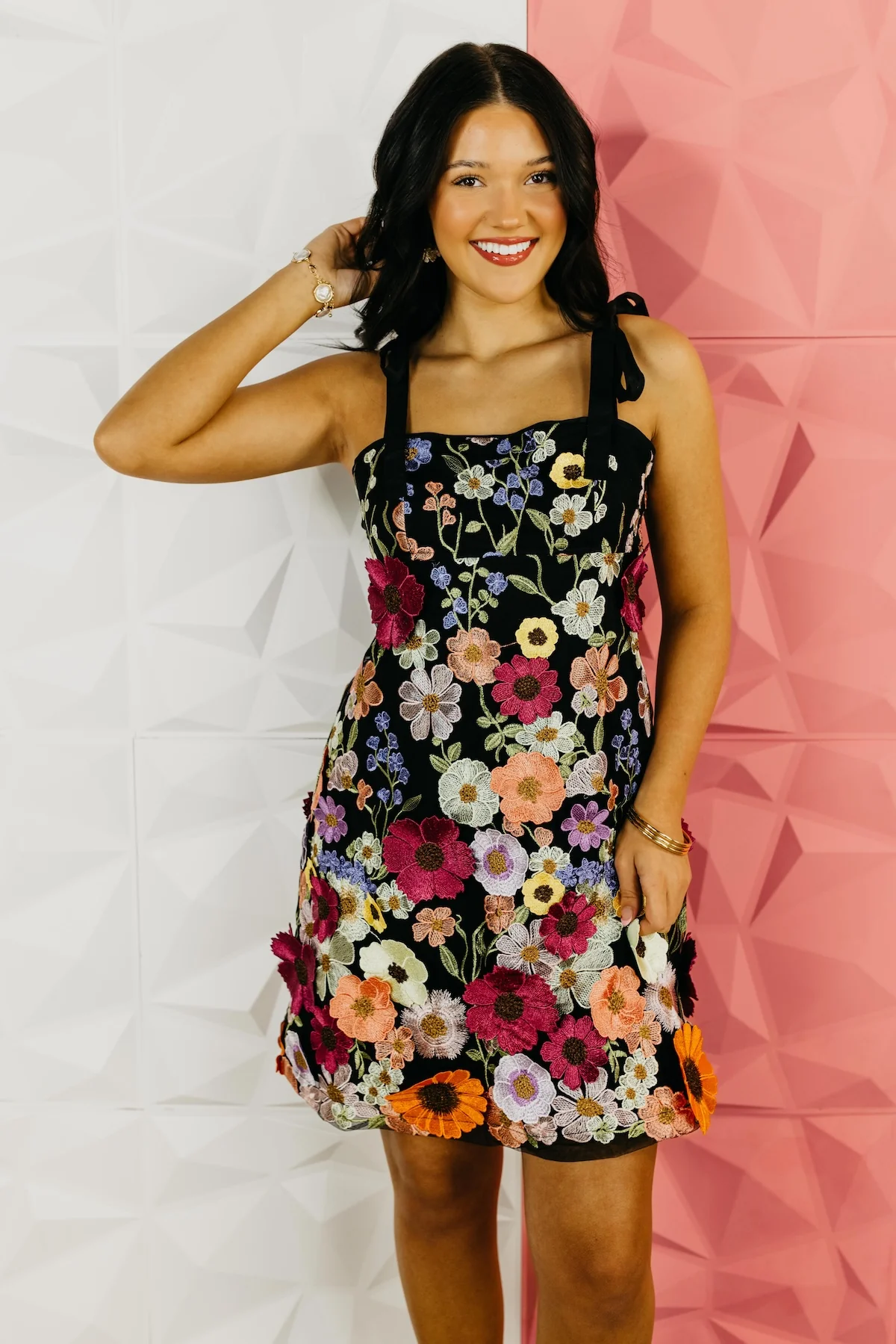 The Micah Embroidered Floral Mini Dress - Image 4