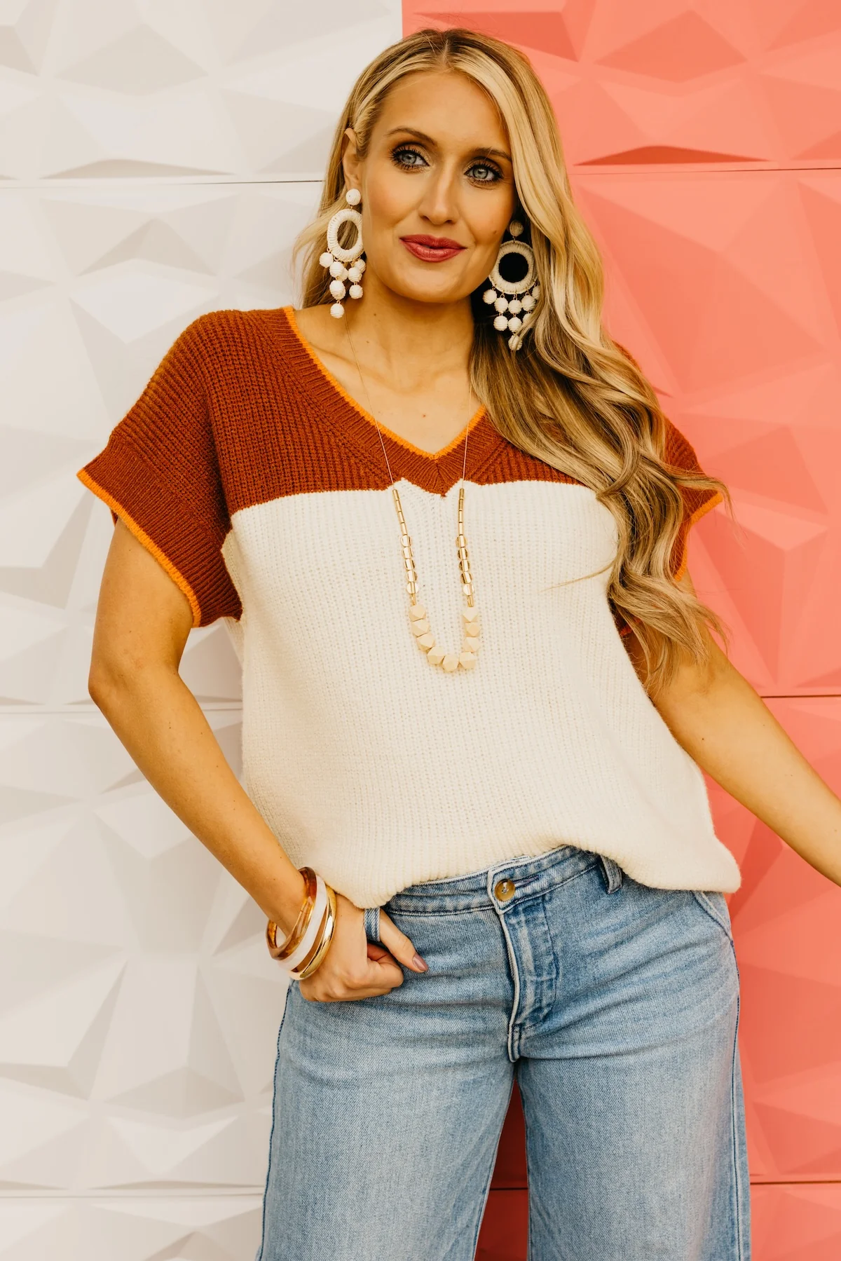 The Mimi Color Block V Neck Sweater - Image 10