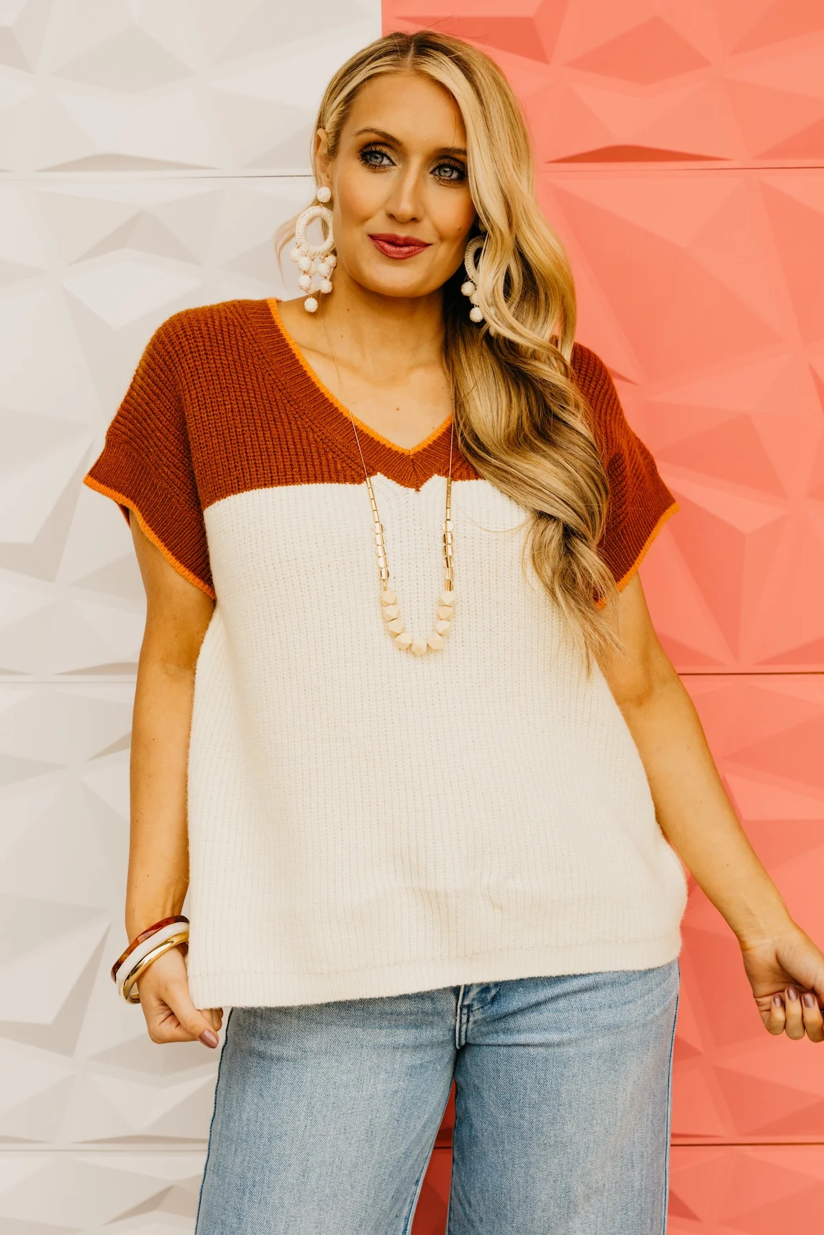 The Mimi Color Block V Neck Sweater - Image 12