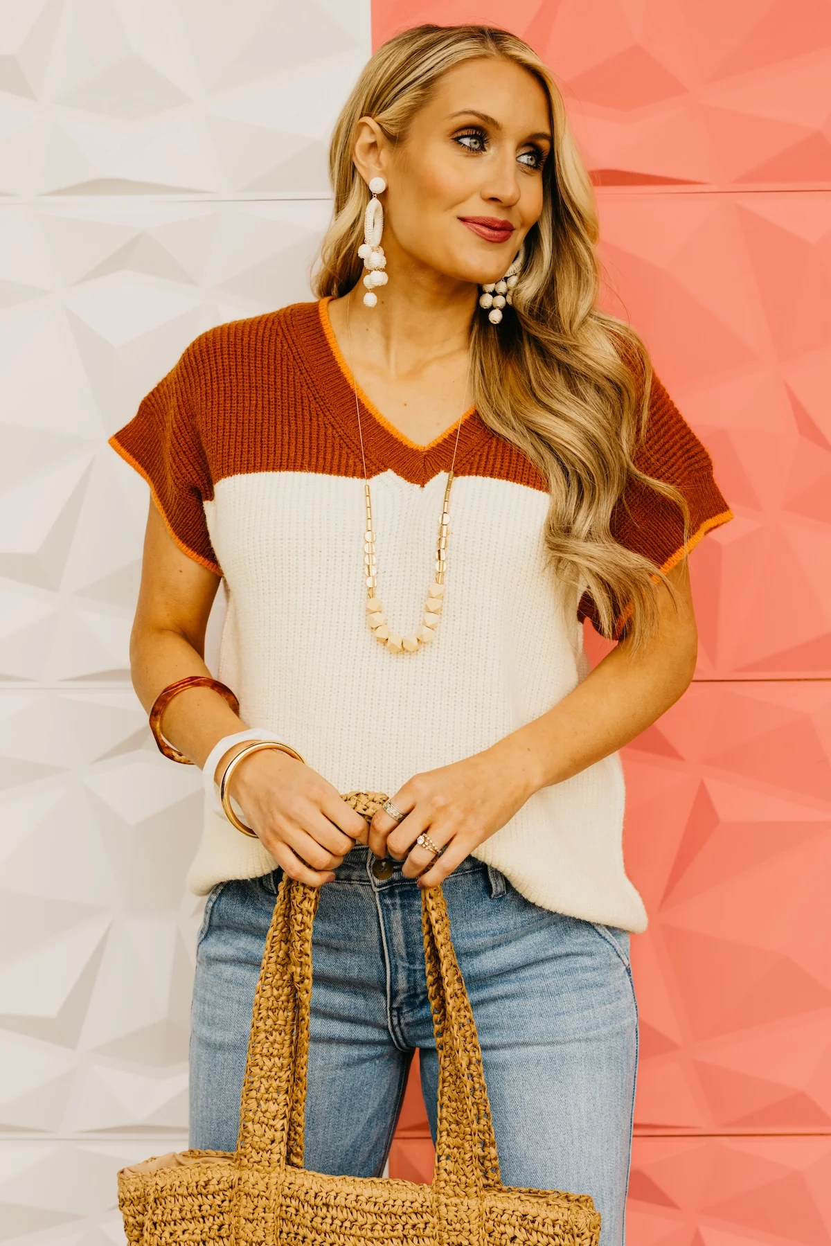 The Mimi Color Block V Neck Sweater - Image 3