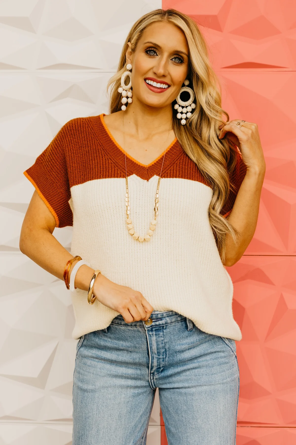 The Mimi Color Block V Neck Sweater - Image 6