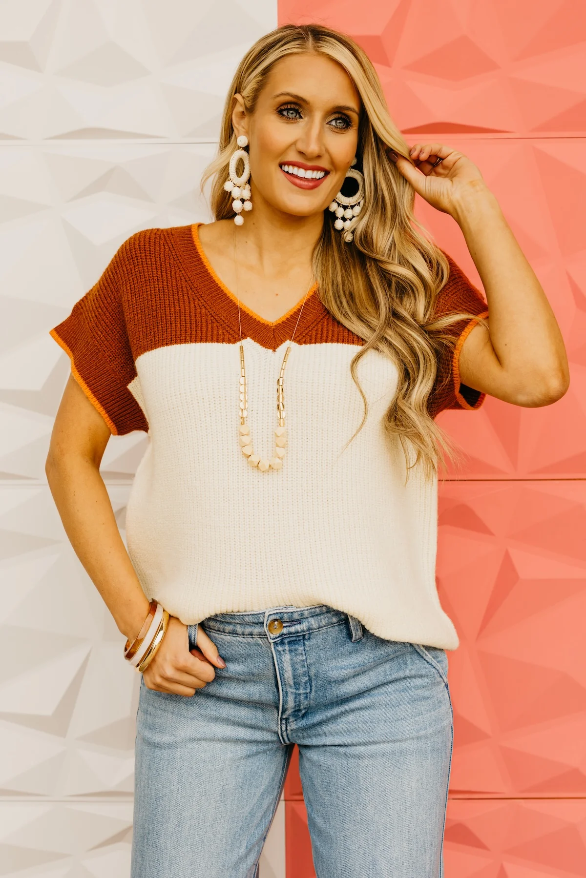 The Mimi Color Block V Neck Sweater - Image 9