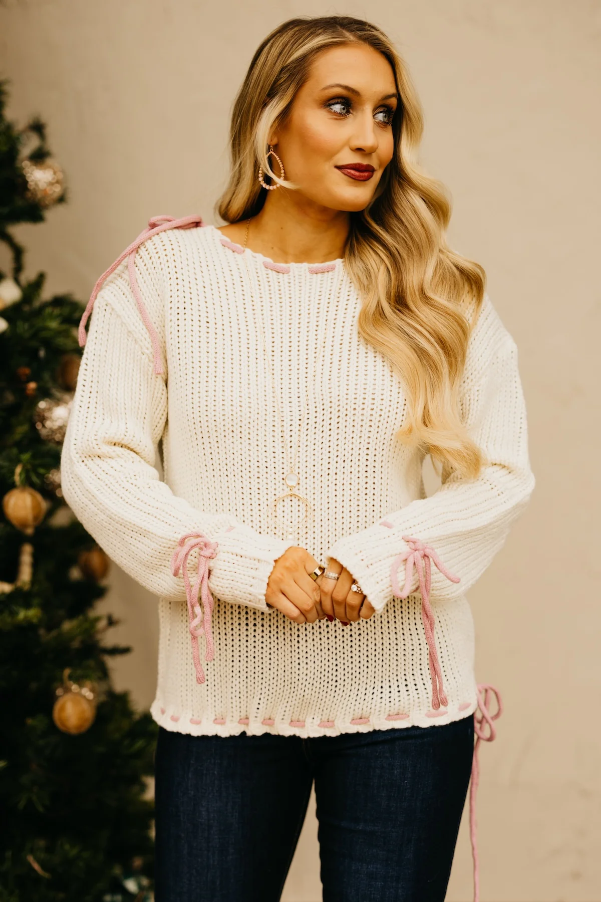 The Molly Contrast Tie Chunky Sweater - Image 6