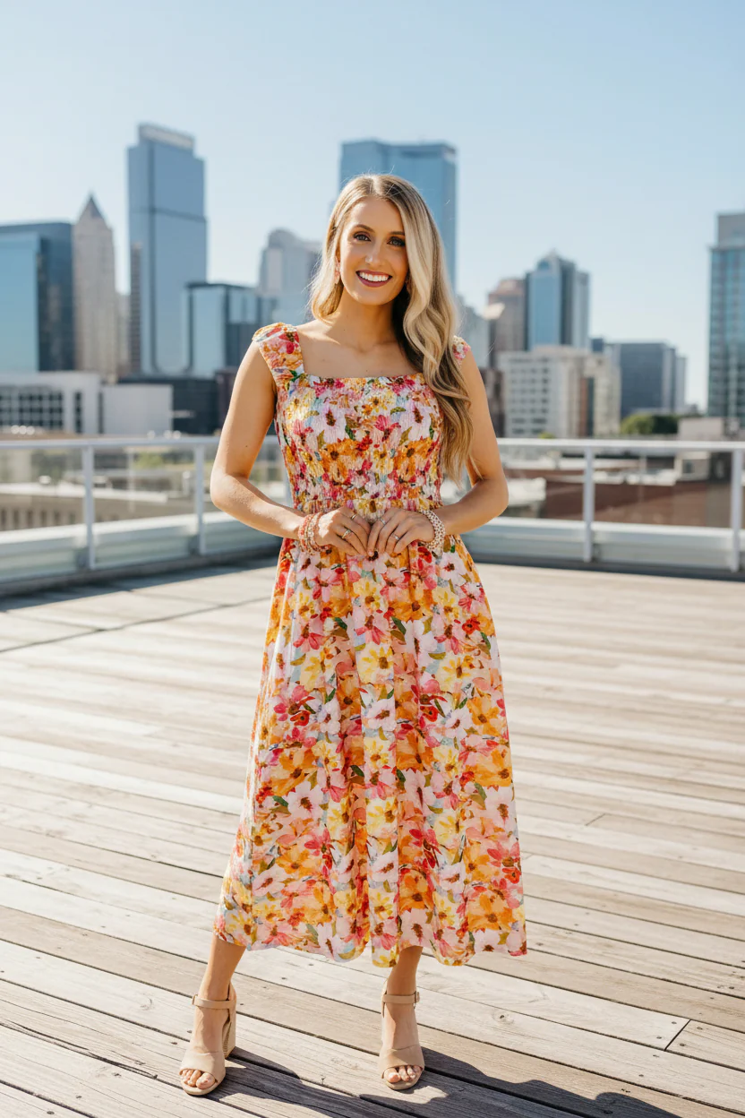 The Paris Smocked Floral Tank Midi Dress - Image 3